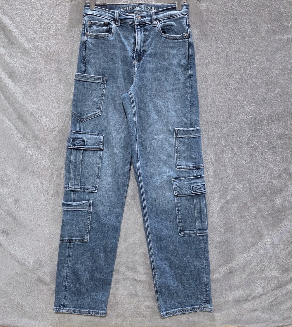 American Eagle Womens Super High Rise Baggy Straight Leg Cargo Jeans 2R